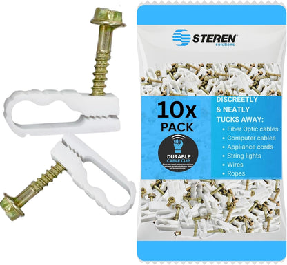 STEREN Coaxial Cable Clips - Cable Holder - Wire Clips - Siding Clips for Hanging - Cord Holder for Desk - Cable Clamps - Cord Clip - Wire Organizer Clips - Tv Mount Screws - White - 10 Pack