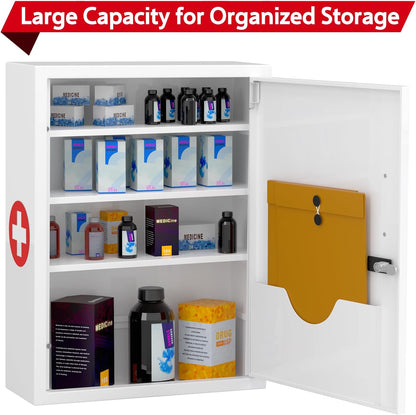 Wall-Mount Locking Medicine Cabinet: Large Metal Storage Organizer Box with Combination & Key Lock - Secure First Aid Medicine Cabinet for Bathroom Home Office(20.6" H x 15.75" W x 5.98" D)