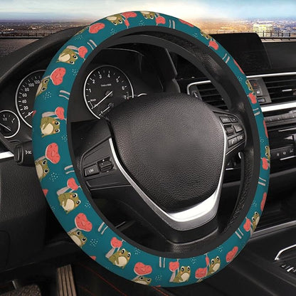 Mushroom Frog Steering Wheel Cover Women Men Elastic Stretch Soft Car Wheel Protector Universal Breathable No-Slip Car Accessories for Truck Van SUV Auto Fit 14-15 Inches