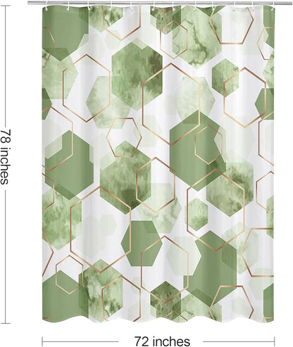 Litabel Modern Long Shower Curtain for Bathroom, Sage Green Geometric Art Decor Waterproof Bath Curtain, Abstract Fabric Shower Curtain Sets for Home Decor, 72x78 Inch