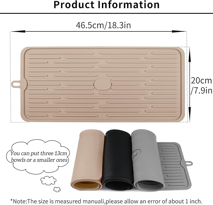 Ptlom Pet Placemat for Dog and Cat, Anti-Slip Waterproof Dogs Feeding Mat Prevent Food and Water Overflow, Bowl Mats Suitable for Medium and Small Pets, Taupe, Silicone