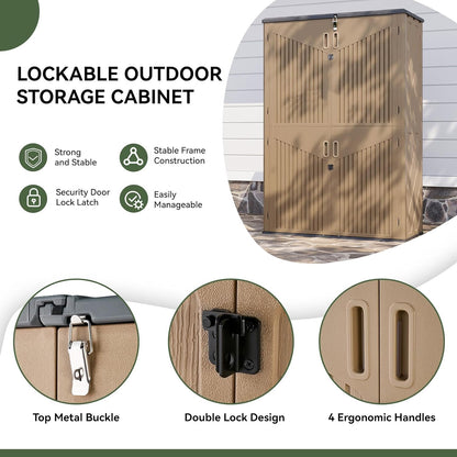 Aoxun Outdoor Storage Shed with 2 Shelves & Floor, 64 Cu.Ft Large Outdoor Storage Cabinet, Waterproof Vertical Resin Shed for Garden Tools, Pool Equipment, Brown
