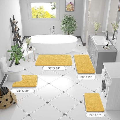 OLANLY Bathroom Rugs 44x24, Extra Soft Absorbent Chenille Bath Rugs, Rubber Backing Quick Dry, Machine Washable Bath Mats for Bathroom Floor, Tub and Shower, Home Decor Accessories, Yellow