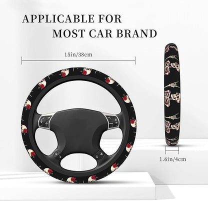 Hippie Skeleton Steering Wheel Cover Women, Comfortable Elastic Steering Car Wheel Cover Fit 15 inches Universal Accessories Suvs Trucks Decor