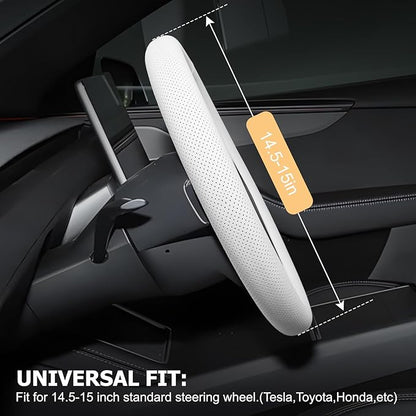 Microfiber Leather Universal 14.5-15 inch Steering Wheel Cover,Easy to Install Non-Slip Breathable Steering Wheel Protector White