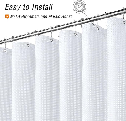 Gibelle Extra Long Shower Curtain 72 x 84, Tall Waffle Weave Textured Fabric Shower Curtain for Bathroom, Water Repellent, Machine Washable, White