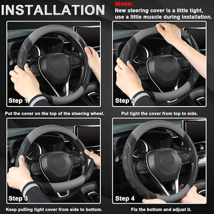 GIANT PANDA Car Steering Wheel Cover for RAM 1500 2500 3500, Compatible with Dodge RAM 15.5-16 inches - Black+Gray