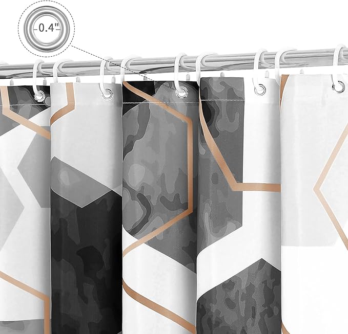 Litabel Modern Long Shower Curtain for Bathroom, Black Geometric Art Decor Waterproof Bath Curtain, Abstract Fabric Shower Curtain Sets for Home Decor, 72x78 Inch