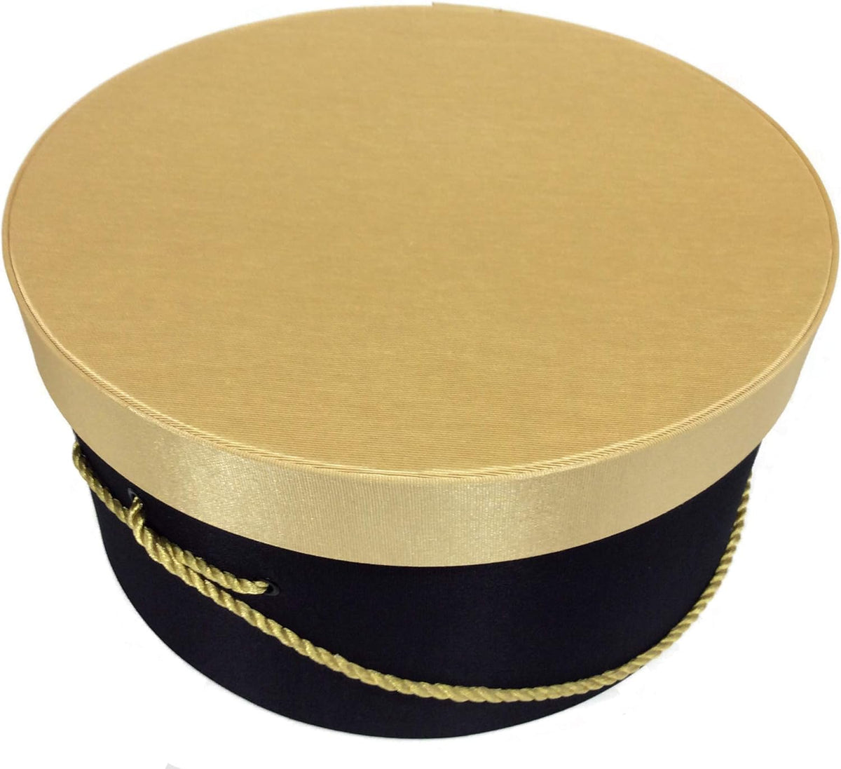 Sarah's Hat Boxes Classic Black/Gold Hat Box – 16.75" x 8.5" (Dia. x Ht.) Handmade in USA – Odorless Non-Toxic Adhesive, Cording Handle – Premium Storage for Hats & Accessories