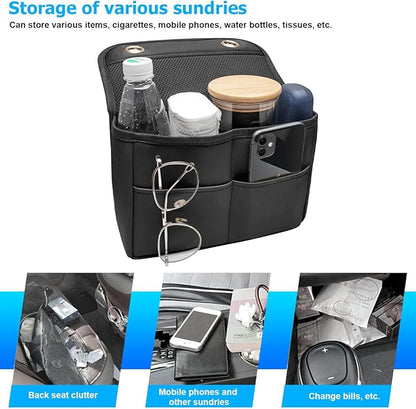 Car Seat Back Organizer, Multipurpose Leather Vehicle Backseat Hanging Bag Holder with Pockets, Large Capacity Automotive Interior Storage Box Accessories, Universal Fit (Black)