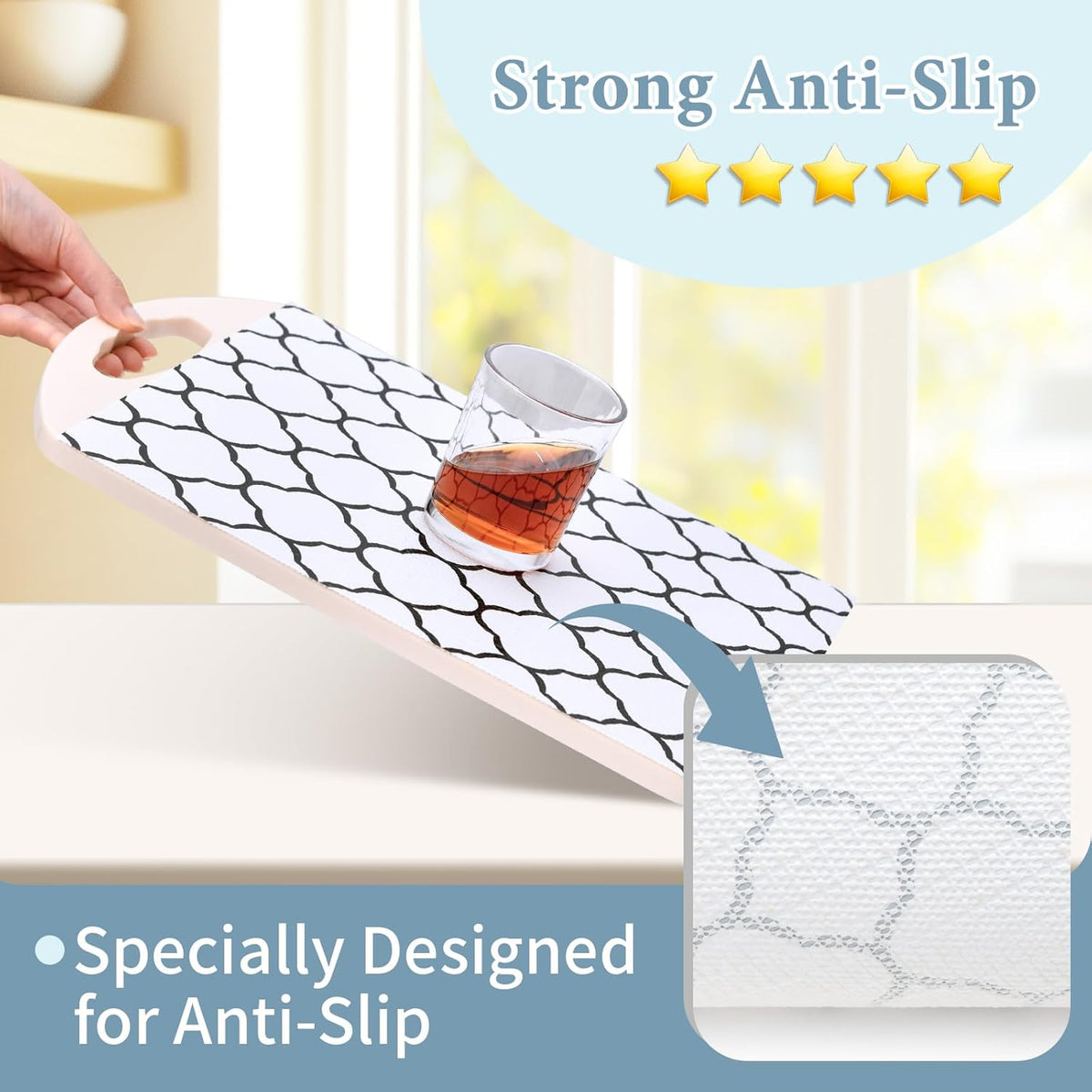 Shelf Drawer Liners for Kitchen Cabinets 17.3 x 236 Inches Non Adhesive Drawer Liner Thickened Refrigerator Liner Black Quatrefoil Strong Non-Slip Paper for Tool Box with Knife and Tape Measure