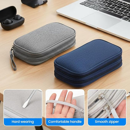 Travel Cable Organizer Pouch, 2026 Updated Cord Organizer Box, Double Layers Electronics Cable Organizer Box, All in One Cable Organizer Bag for Cable, Cord, Charger, Adapter, SD Card (Deep Blue)
