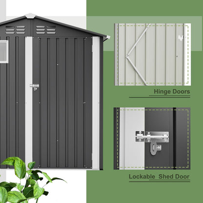 Outdoor Storage Shed, 6 X 4ft Metal Galvanized Steel Garden Shed with Floor Frame, Utility Tool Shed Storage House with Window for Backyard, Patio, Lawn