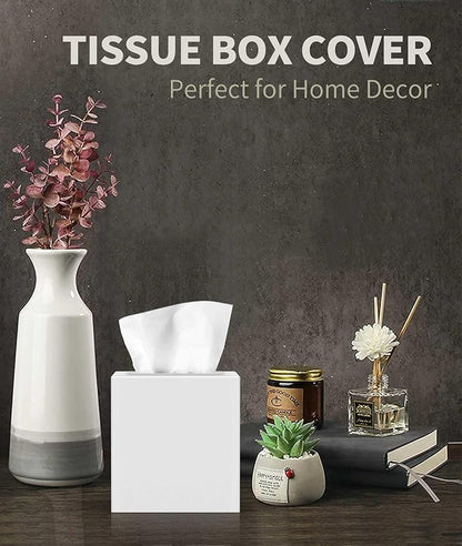 Livelab Metal Tissue Box Cover, Square Tissue Box Holder Modern Decor Facial Napkin Holder Tissue Box Dispenser for Bathroom Vanity Countertop, Living Room, Bedroom, Office | White
