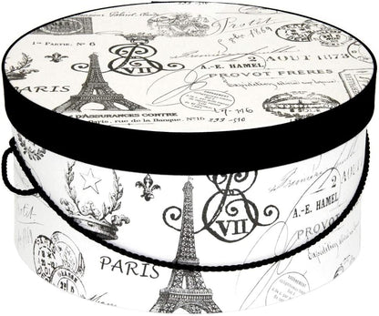 Sarah's Hat Boxes Classic Paris Hat Box – 12.75" x 6.5" (Dia. x Ht.) Handmade in USA – Odorless Non-Toxic Adhesive, Cording Handle – Premium Storage for Hats & Accessories
