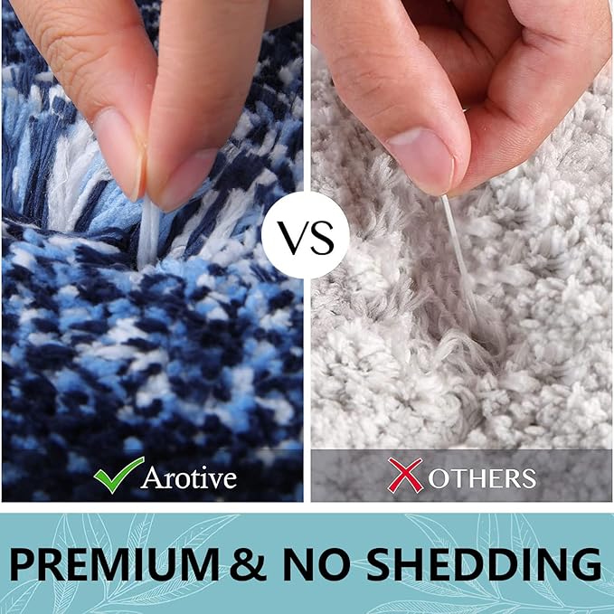 Arotive Microfiber Bathroom Rugs, Shaggy Soft and Absorbent Bath Rug, Non-Slip, Thick Plush Machine Washable Dry Bath Mats for Bathroom, Tub and Shower, 47x20, Blue, Rectangular