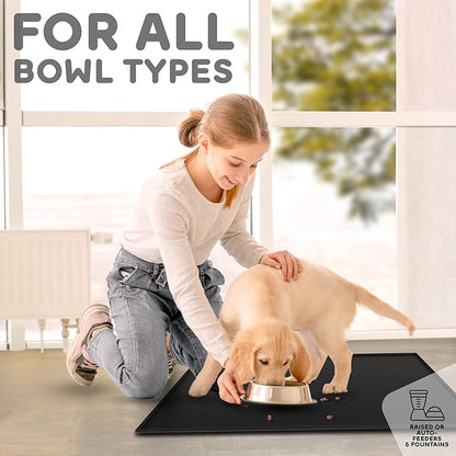 PetHappily Dog Food Mat - Raised Edges Dogs Mat for Food and Water Prevent Spill, Waterproof Cat Food Mats Protect Floors, Easy Clean Dog Bowl Mats for Food and Water, Silicone Pet Food Tray