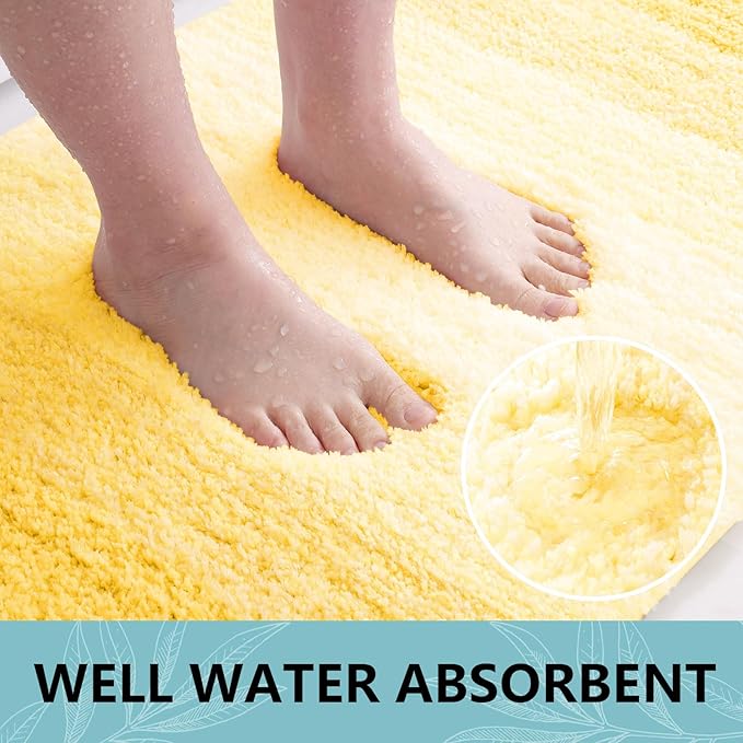 Arotive Microfiber Bathroom Rugs, Shaggy Soft and Absorbent Bath Rug, Non-Slip, Thick Plush Machine Washable Dry Bath Mats for Bathroom, Tub and Shower, 30x20, Yellow, Rectangular