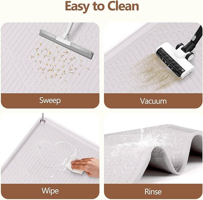 Bartuke Large Cat Litter Mat with Toy Ball, 38'' x 25'' Silicone Cat Litter Trapping Mat for Scatter Control, Soft on Kitty Paws, Easy to Clean (White)
