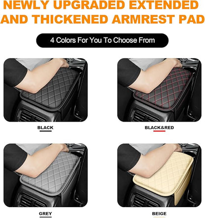Center Console Cover for Cars Fit for Jeep Cherokee Compass Gladiator Liberty Patriot Renegade Wrangler Leather Armrest Covers with 2 Storage Bags(Black&Red)