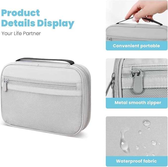 Electronics Organizer Bag, Portable Cable Organizer Case Travel Electronic Accessories Storage Case - Travel storage bag for Cables, Chargers, Phone, SD Cards - Grey