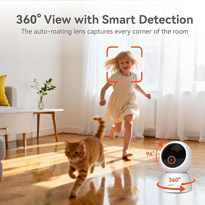 Indoor Camera Wireless, 3K Indoor Camera No Subscription, 360° Motion Detection