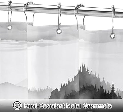 Litabel Black and Grey Misty Pine Forest Shower Curtain, Mountain Foggy Woodland Scenery Tree Shower Curtains for Chic Rustic Bathroom, Abstract Modern Waterproof Nature-Themed Decor, 72x72 Inches