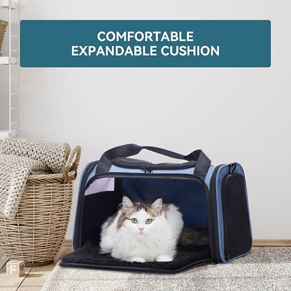 PETSFIT Pet Carrier, Dog Carrier Airline Approved, Collapsible Soft Sided TSA Approved Pet Carrier for Small and Medium Cats, Puppies Up to 12 Lbs, Cat Travel Carrier, Blue