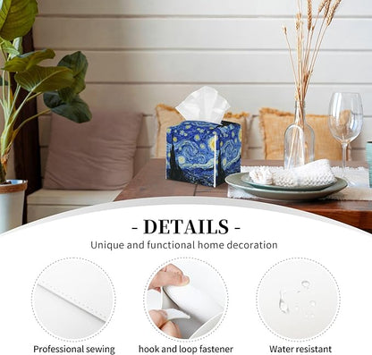 POIUBLE Starry Night Tissue Box Cover Leather Tissue Box Holder Square Facial Paper Organizer Dispenser for Bathroom Kitchen Bedroom Vanity Countertop Night Stands