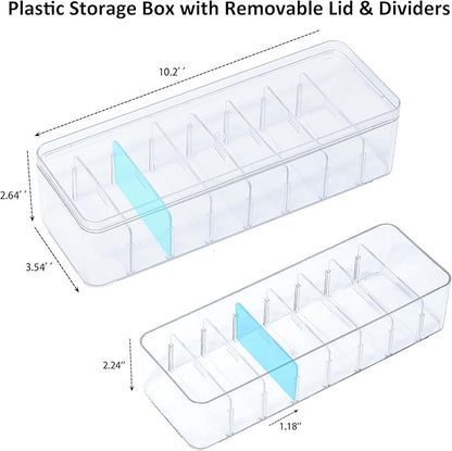 Cord Storage Organizer for Desk Drawer, Plastic Adjustable Cable Organizer Box with Lid and Wire Ties, Clear Phone Charger Case for Home Office
