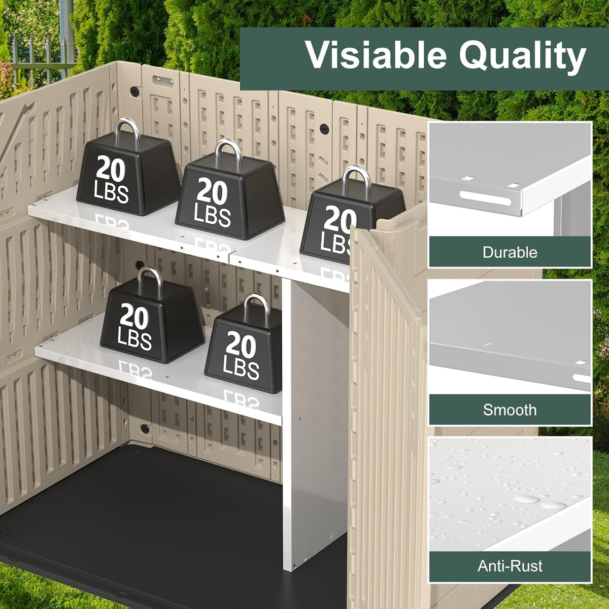 Storage Shed Shelf, Weatherproof Metal Shelf for 30 cuft Tool Cabinet, Ideal for Outdoor Use, with Screw and Nuts Easy Assembly, 45.6''L×13.2''W×30.1H, White