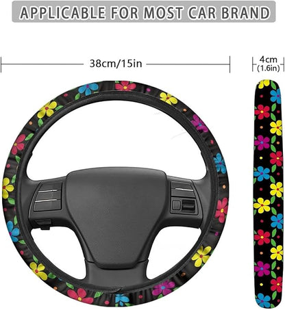 AFPANQZ Colorful Flowers Steering Wheel Covers 14-15" inch Universal Fit Most Car Sedans SUVs Comfort Grip Comfortable Handmade Neoprene Breathable Steering Wheel Protector