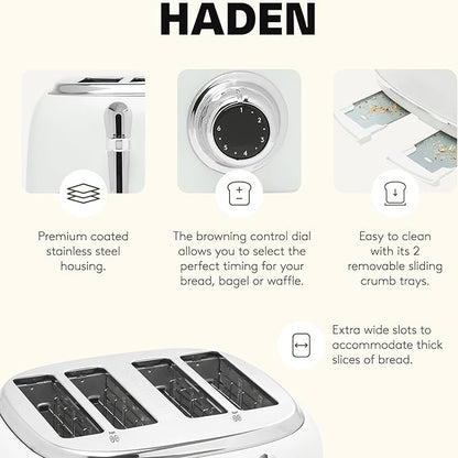 HADEN Heritage Toaster with Extra Wide Slots, Ivory & Chrome