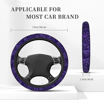 Purple Tapa Partten Car Steering Wheel Cover for Women Men 14-15 Inch Stretch Cloth Anti-Slip Wrap Protector Case Fit Universal Auto Accessories Decor Sweat Absorption (No Tools Needed)
