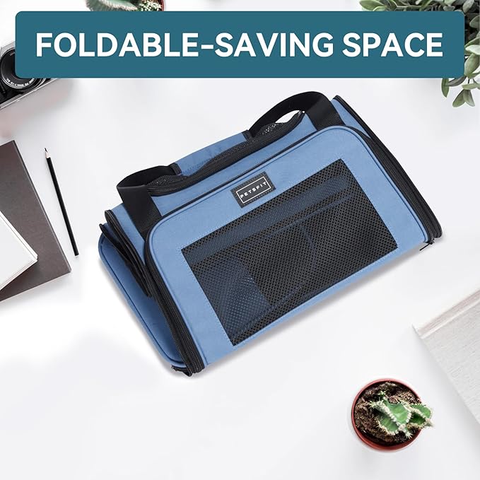 PETSFIT Pet Carrier, Dog Carrier Airline Approved, Collapsible Soft Sided TSA Approved Pet Carrier for Small and Medium Cats, Puppies Up to 12 Lbs, Cat Travel Carrier, Blue