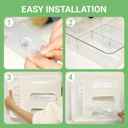 Food Storage Bag Organizer, 4 in 1 Plastic Ziplock Bag Organizer for Kitchen Drawer, Holds Gallon, Quart, Sandwich, Snack & Slider Bags, Wall Mount & Drawer Baggie Organization, BPA Free, Local Stock