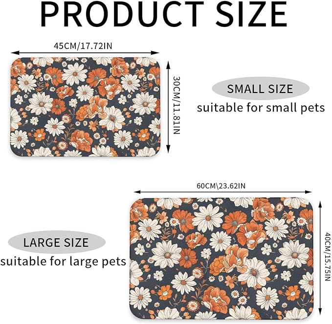 Watercolor Daisy Dog Food Mat Absorbent Bowl Mats No Stains Quick Dry Waterproof Pet Cat Placemats for Food and Water, 30x45cm