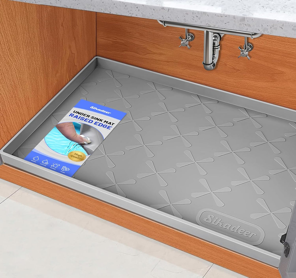 SIKADEER 31" x 19" Under Sink Mat Waterproof, Silicone Mat Kitchen Drawer Shelf and Cabinet Liner, Sink Protector for Kitchen Organizers and Storage, Boot Tray Pet Food Mats