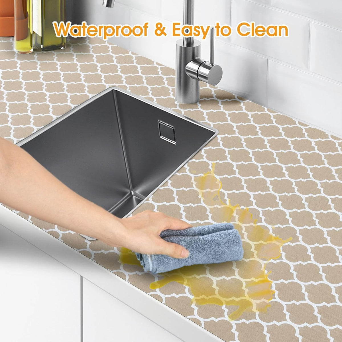 Shelf and Drawer Liner for Kitchen Cabinets Non-Adhesive, Strong Grip Non-Slip Thickened Cabinet Liners for Shelves, Waterproof Mats for Dresser Cupboard, Beige, 17 in x 10 Feet