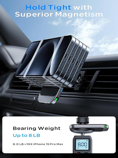 Hinyx for MagSafe Car Mount Charger, 15W Magnetic Wireless Car Charger Vent Dash Charging Phone Holder Mount for iPhone 15 14 13 12 11 Pro Max Plus Mini Xr Xs, Samsung, Google, LG, etc