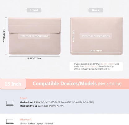HYZUO 15 Inch Laptop Sleeve Case with Stand for MacBook Air 15 M4 A3241 M3 A3114 M2 A2941 2025-2023, 15" Surface Laptop 7/6/5/4, MacBook Pro 15 A1990 A1707 2019-2016, with Pouch, Apricot