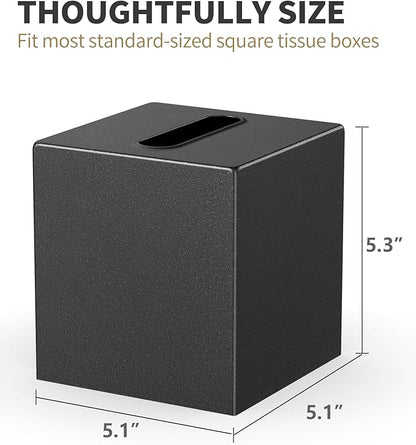 Livelab Metal Tissue Box Cover, Square Tissue Box Holder Modern Decor Facial Napkin Holder Tissue Box Dispenser for Bathroom Vanity Countertop, Living Room, Bedroom, Office | Dark Pebble Grain