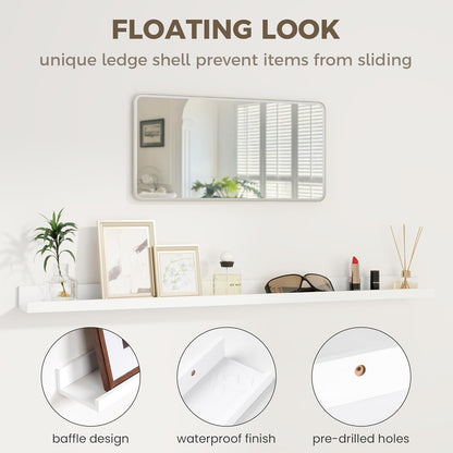 Axeman 48 Inch White Floating Shelves for Wall | Picture Ledge Shelf Set of 2 | Rustic Picture Shelf for Wall with Ledge | Floating Shelves with Lip | Photo Ledge Shelves for Books Album Records