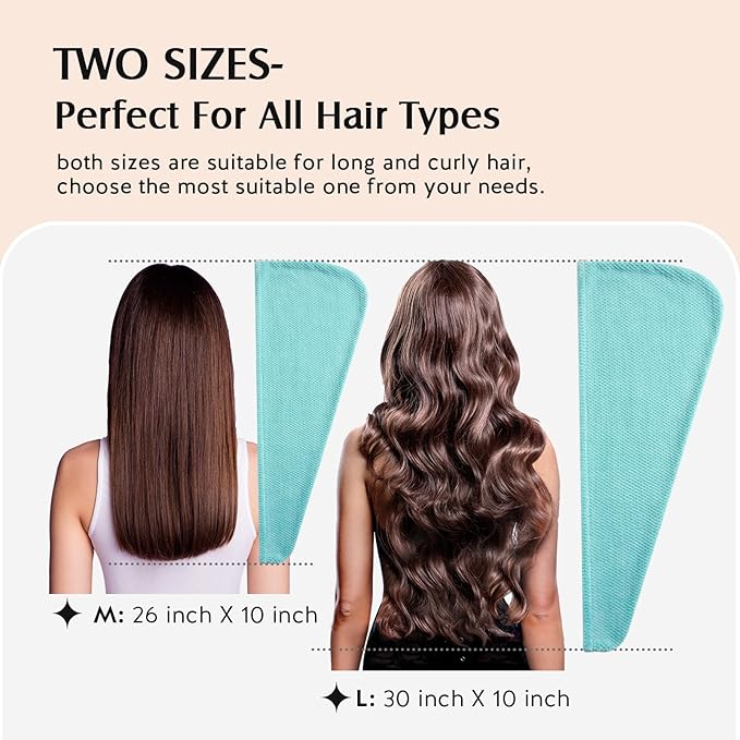 YFONG 2 Pack Microfiber Hair Towel Wrap for Women, Super Absorbent Quick Dry Hair Turban for All Hair Style Anti Frizz, Large Hair Drying Towel with Button