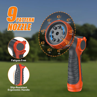 NEOTEC Retractable Garden Hose Reel 1/2 inch x 150ft - Wall Mounted Heavy Duty Hose Reel with 3/4 Inch Brass Fittings & 9-Pattern Nozzle - Auto Rewind System, Any Length Lock, 180° Swivel Bracket