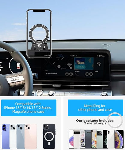 Car Phone Holder for Hyundai Kona/EV/Kona Electric 2024 2025 2026 Accessories Apply to 12.3 Inch Touch Screen Fixed Clip Magnetic Cell Phone Mount Hands-Free 360° Rotation