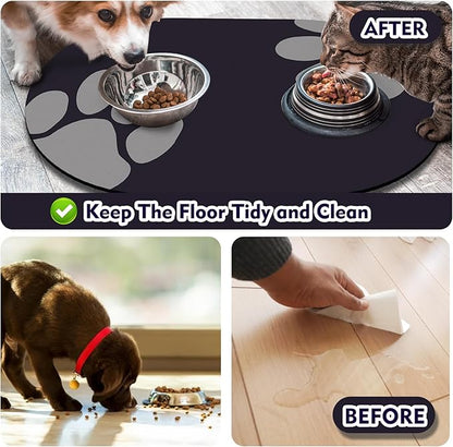 METEOROCK Pet Feeding Mat – 20''x12'' Absorbent Dog Food Mat, Pet Water Mats Protect Floor, No Stains Quick Dry Bowl Mats, Non-Slip Rubber Base Pets Placemats for Food and Water, Black Paw