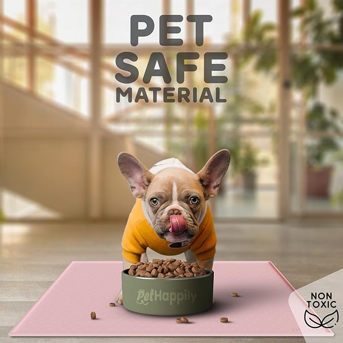 Dog Food Mat - 24x15 Raised Edges Dogs Mat for Food and Water Prevent Spill, Waterproof Cat Food Mats Protect Floors, Easy Clean Dog Bowl Mats for Food and Water, Silicone Pet Feeding Placemats Pink
