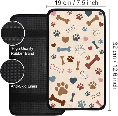 1pc Center Console Armrest Cover Pad 12.6x7.5 inch Dog Paw Prints Bones Neoprene Car Armrest Cushion Waterproof Armrests Seat Box Cover Protector for Universal Cars Vehicles SUVs