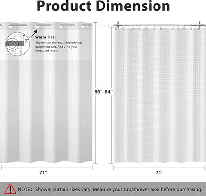 GICDSU No Hook Shower Curtain with Snap in Liner, Waffle Shower Curtain Set for Bathroom, Hotel Style with Semi-Sheer Top Window, Waterproof & Washable, White, 71" W x 86" L